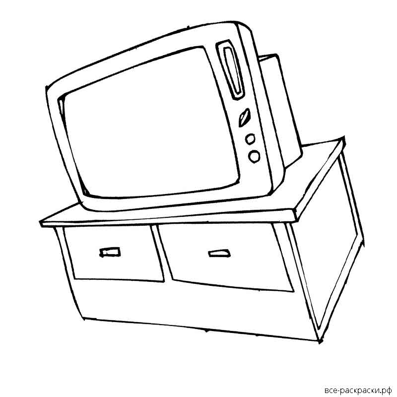 Раскраска телевизор на тумбочке 😻 распечатать бесплатно